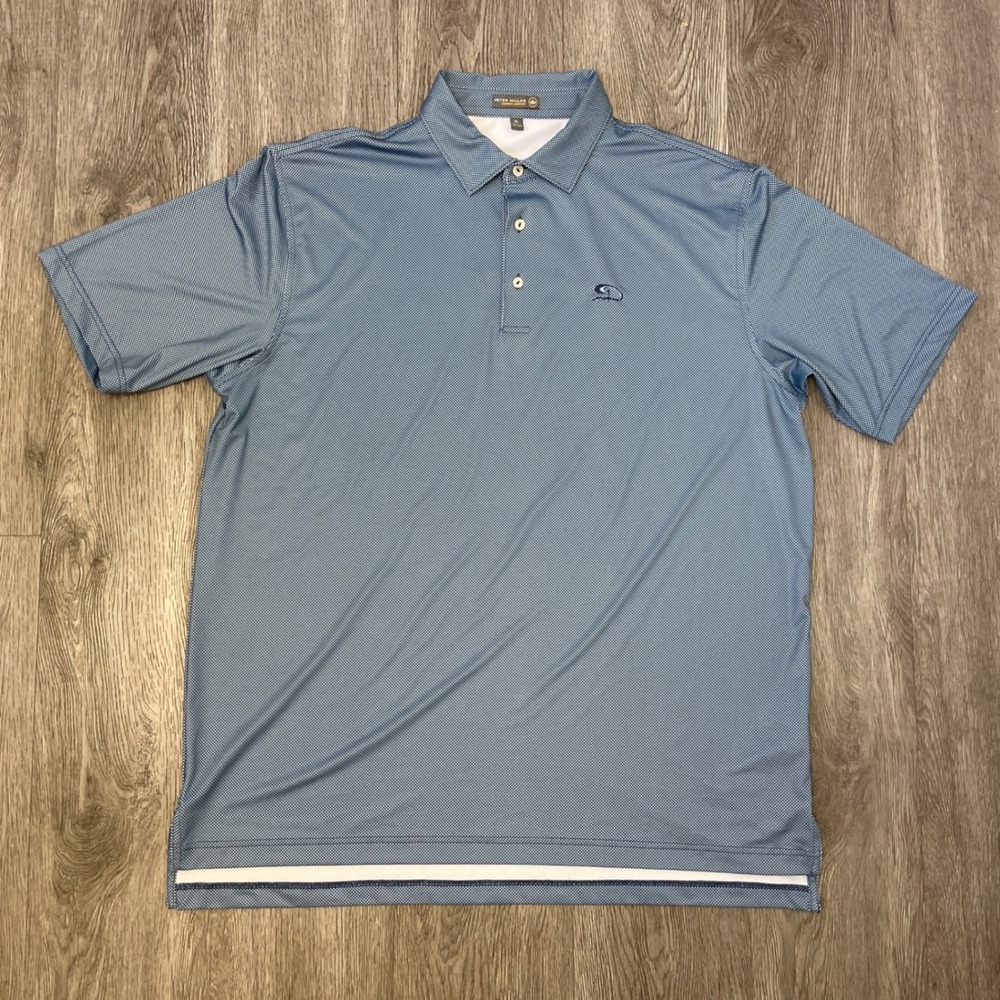 Peter Millar Polo Shirt Mens XL Blue Summer Comfort Micro Check Golf Performance